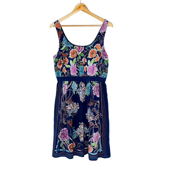 Moulinette Soeurs Navy Floral Silk Dress Womens Medium Gathered Waist Sleeveless - Picture 2 of 10